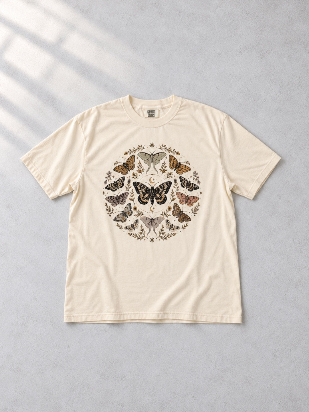 Fall Moth n Moon Circle Graphic Comfort Color T-Shirt