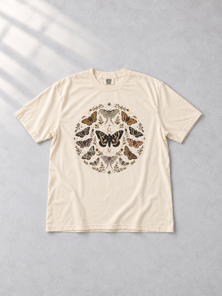 Fall Moth n Moon Circle Graphic Comfort Color T-Shirt