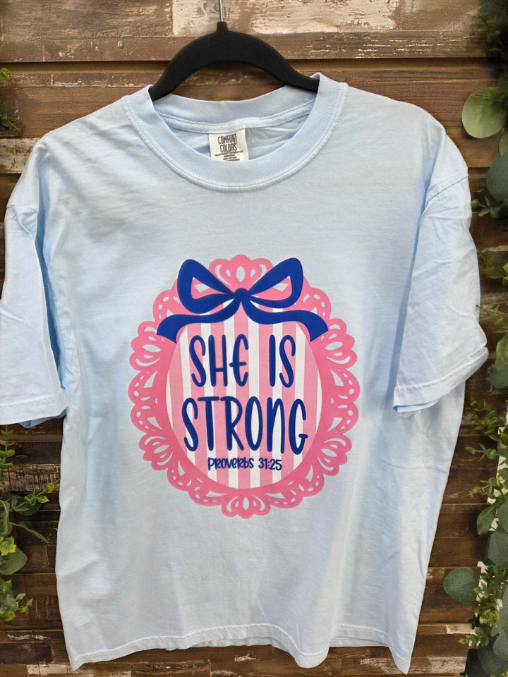 She Is Strong Proverbs 31:25 Faith Graphic Comfort Color T-Shirt