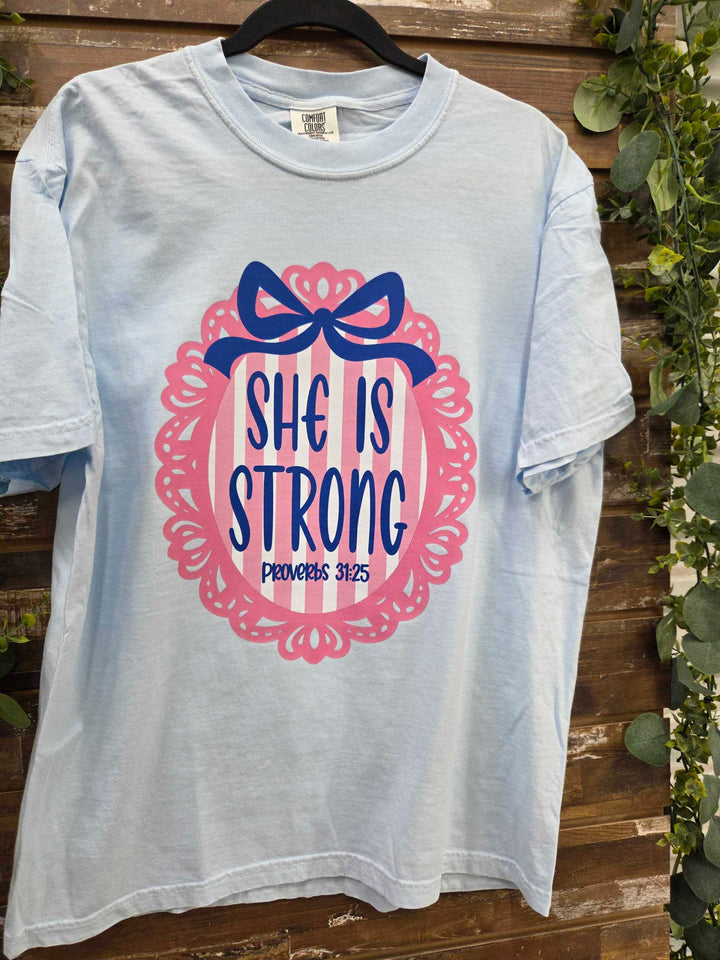 She Is Strong Proverbs 31:25 Faith Graphic Comfort Color T-Shirt