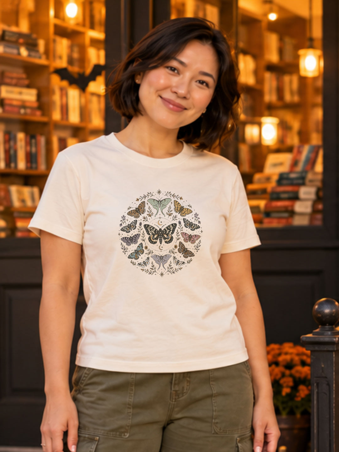 Fall Moth n Moon Circle Graphic Comfort Color T-Shirt