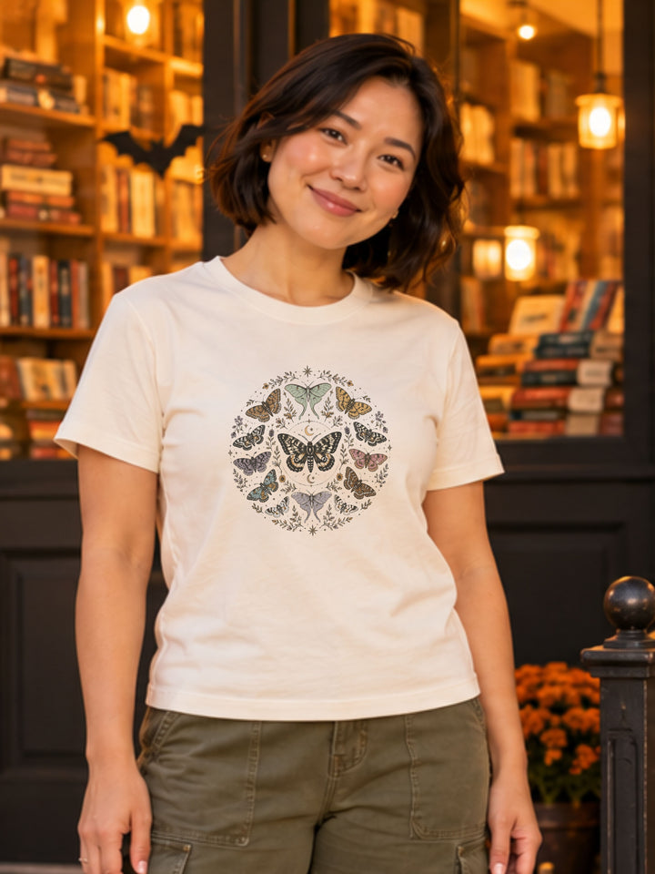 Fall Moth n Moon Circle Graphic Comfort Color T-Shirt