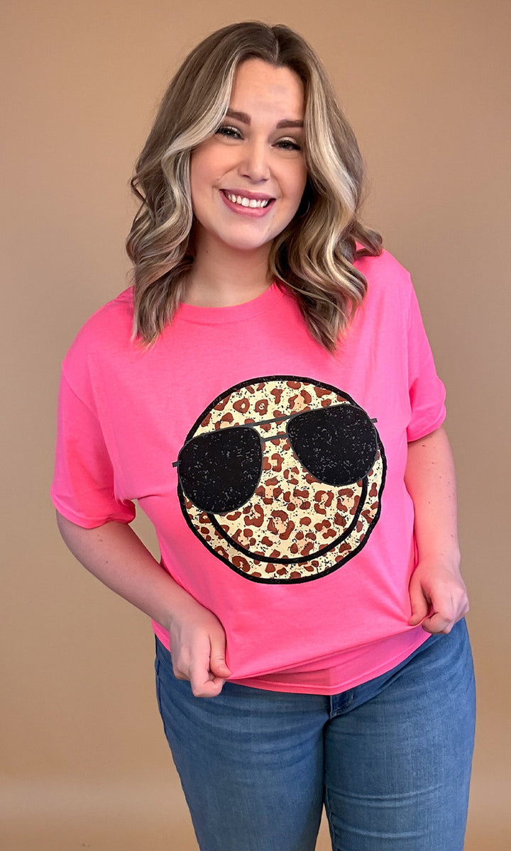 Beach Vibes Leopard Smiley T-Shirt