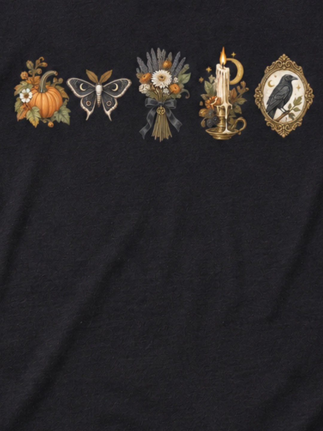 Fall Moth Flowers Raven Boyfriend Long Sleeve Graphic T-Shirt