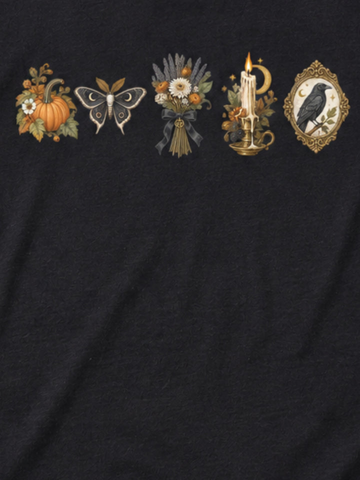 Fall Moth Flowers Raven Boyfriend Long Sleeve Graphic T-Shirt