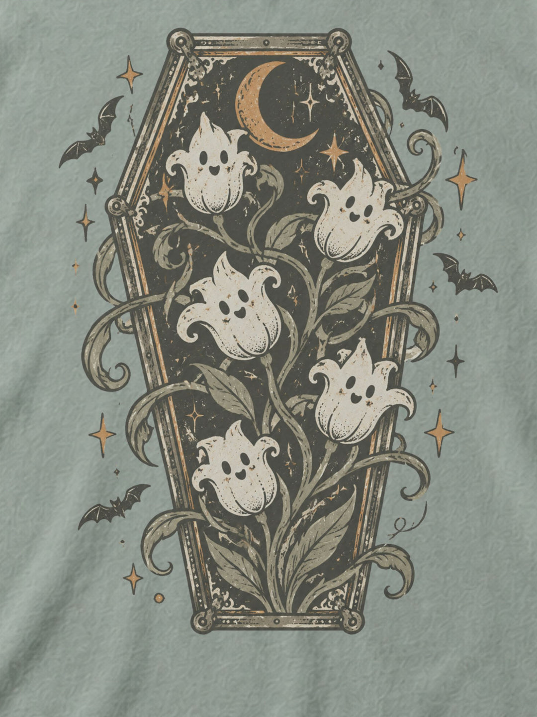 Coffin Spooky Flowers Graphic Comfort Color T-Shirt