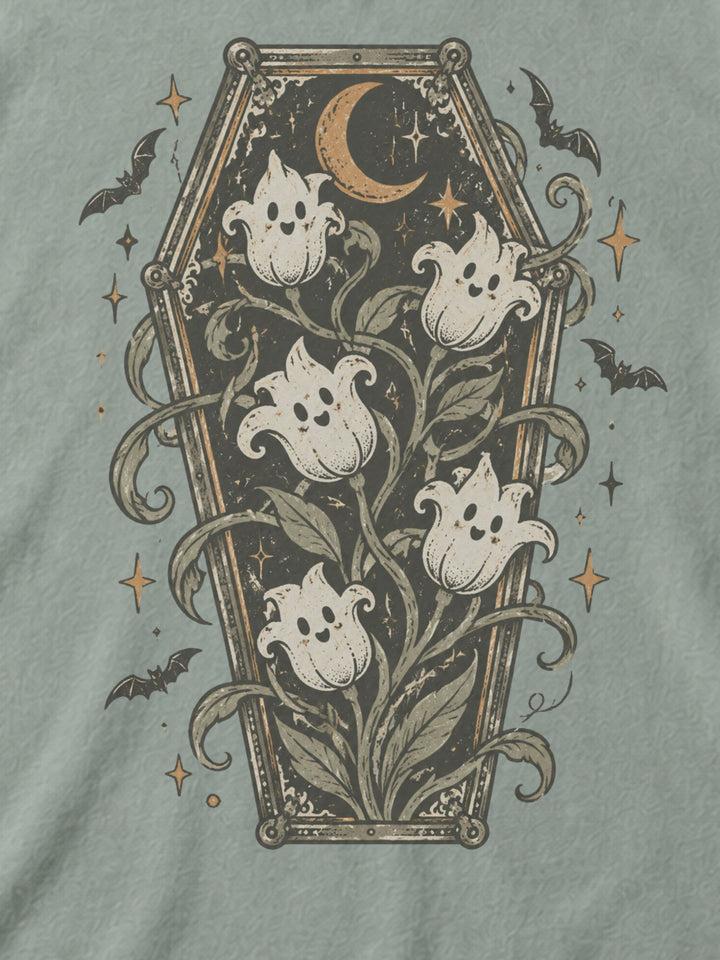 Coffin Spooky Flowers Graphic Comfort Color T-Shirt