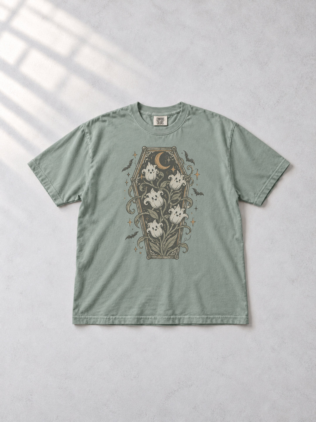 Color Icon Minimal Coffin Spooky Flowers Graphic Comfort Color T-Shirt – Tees2urdoor