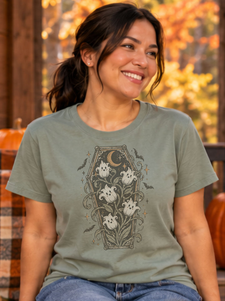 Coffin Spooky Flowers Graphic Comfort Color T-Shirt