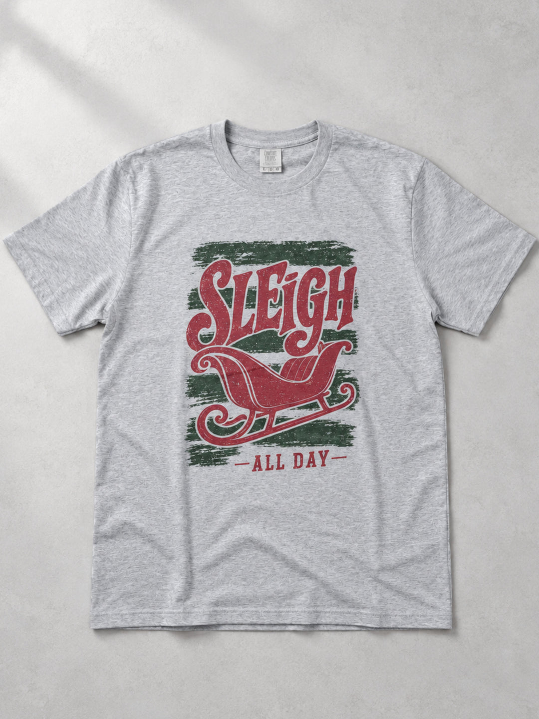 Sleigh All Day Red and Green Graphic T-Shirt