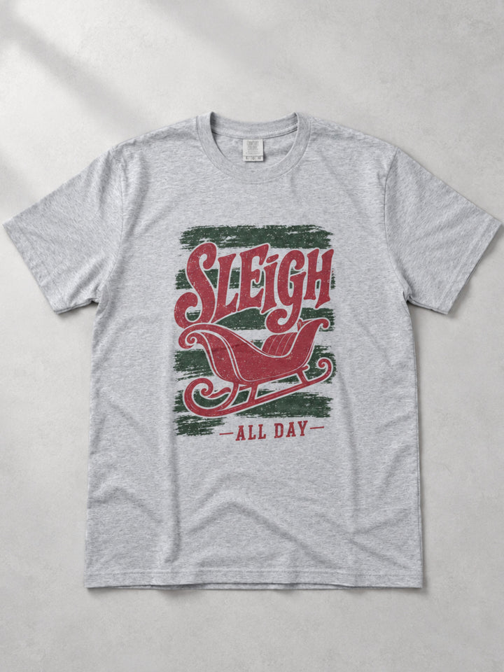 Sleigh All Day Red and Green Graphic T-Shirt