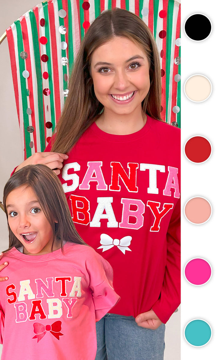 Soft Chenille Santa Baby Boyfriend Long Sleeve T-Shirt
