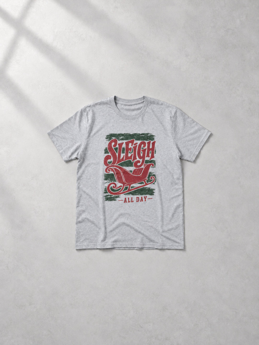 Sleigh All Day Red and Green Graphic T-Shirt