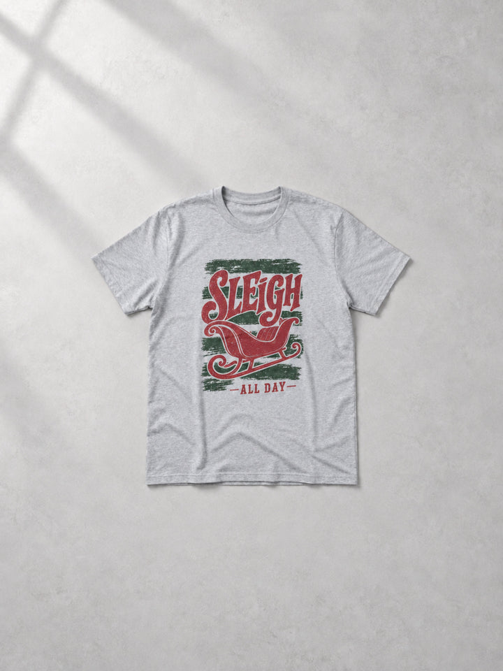 Sleigh All Day Red and Green Graphic T-Shirt