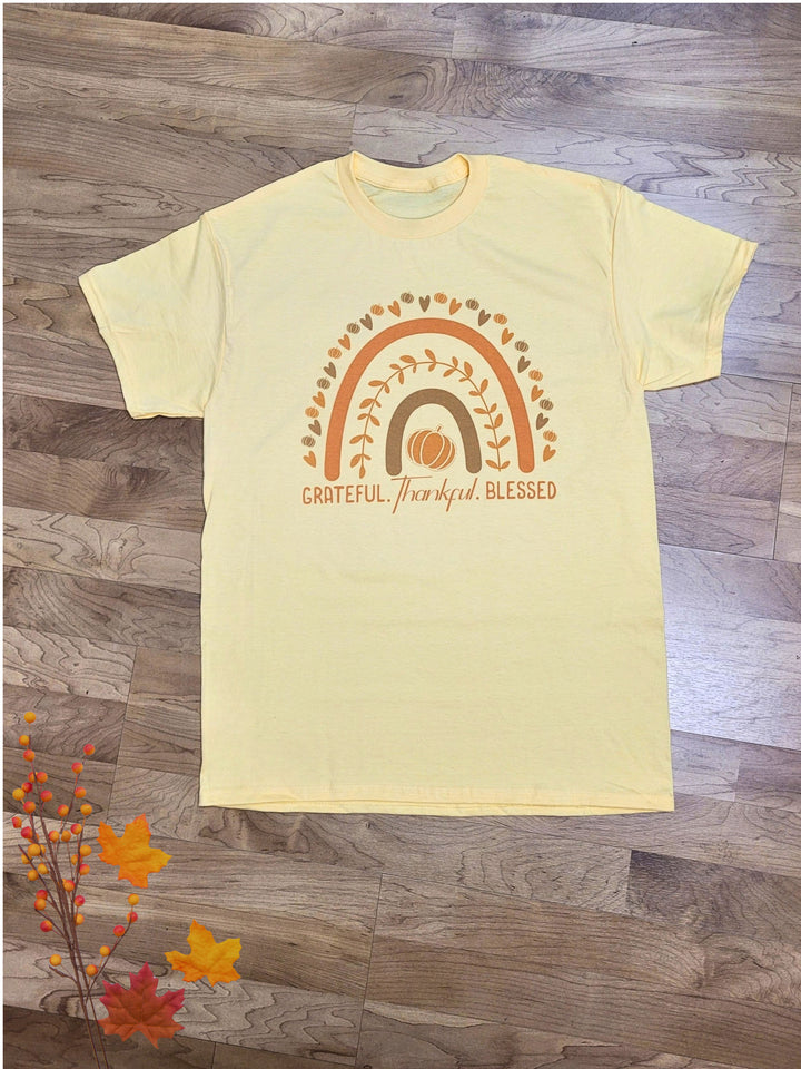 BOHO Rainbow Grateful Thankful Blessed Graphic T-Shirt