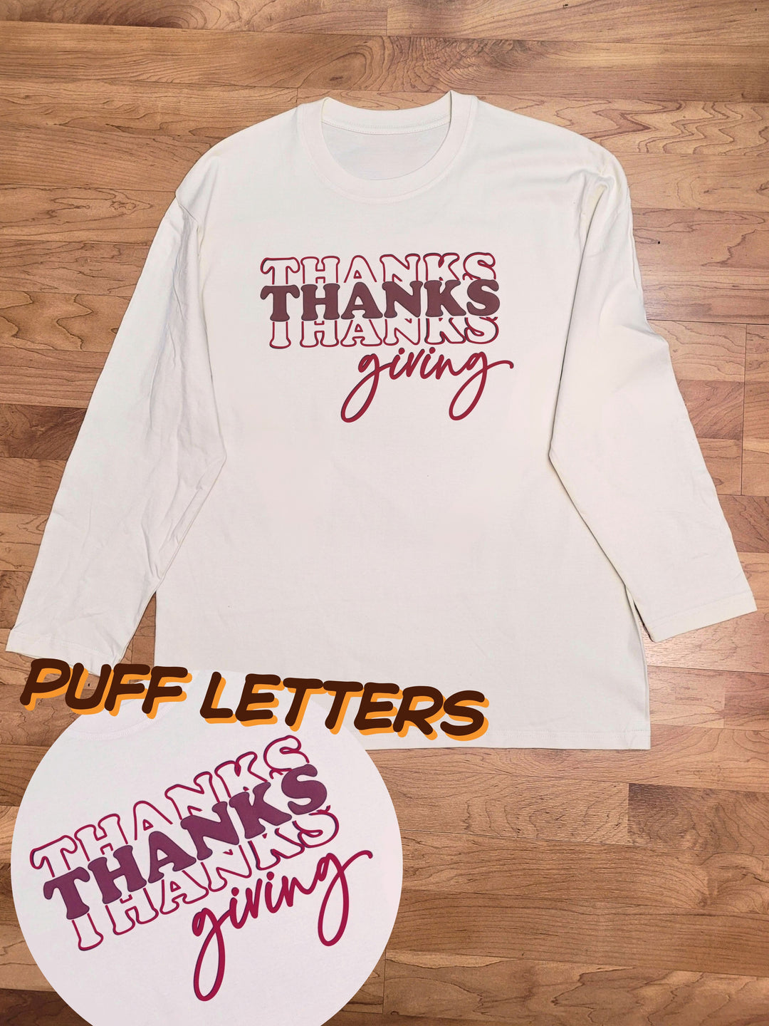 Magic Puff Thankgiving Shadow Boyfriend Long Sleeve Graphic T-Shirt