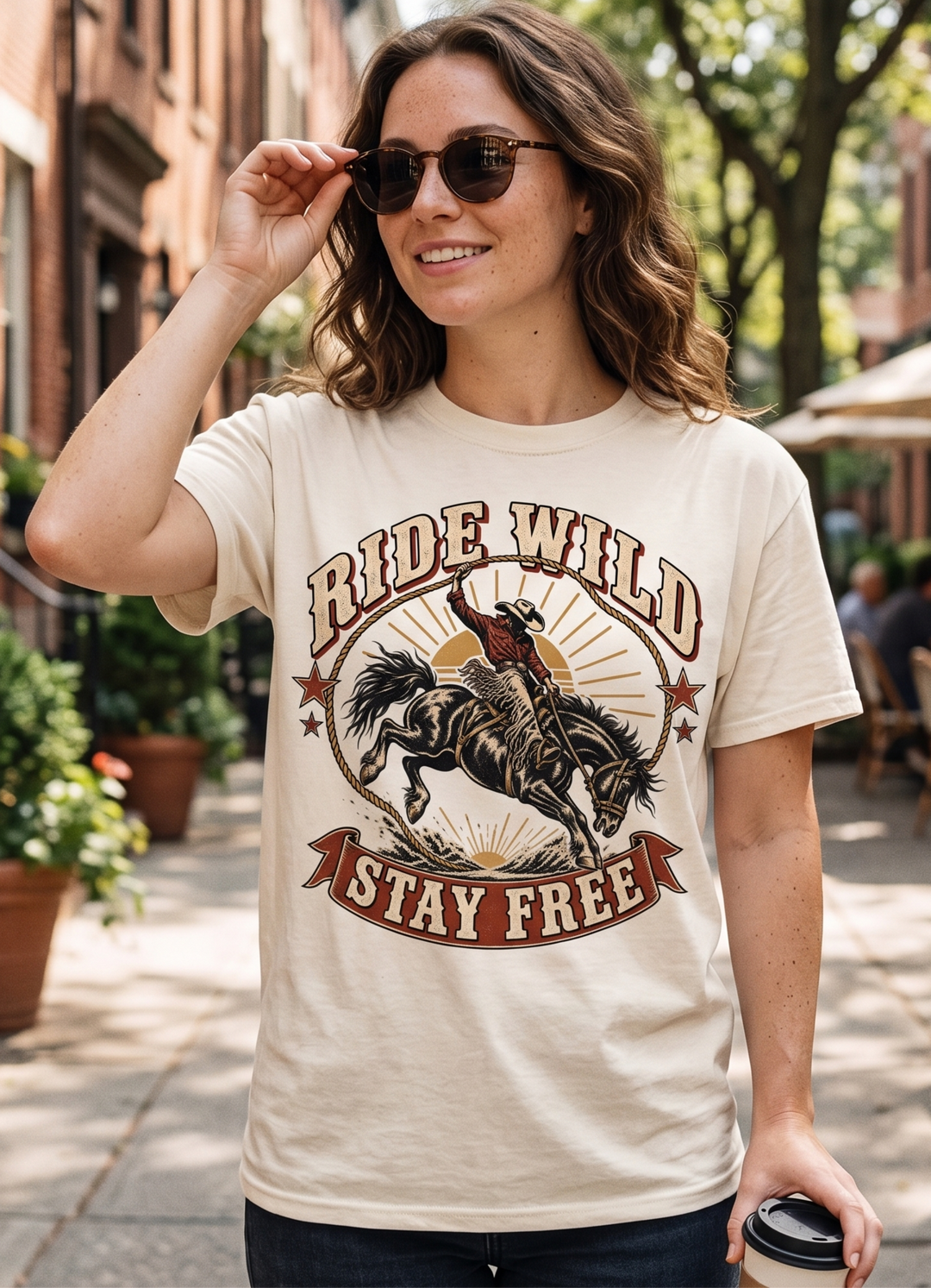 Ride Wild Stay Free Western Rodeo Graphic T-Shirt