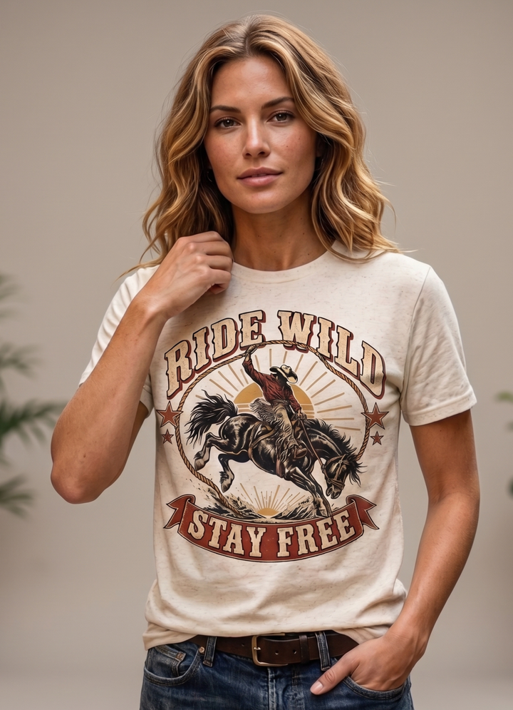 Ride Wild Stay Free Western Rodeo Graphic T-Shirt