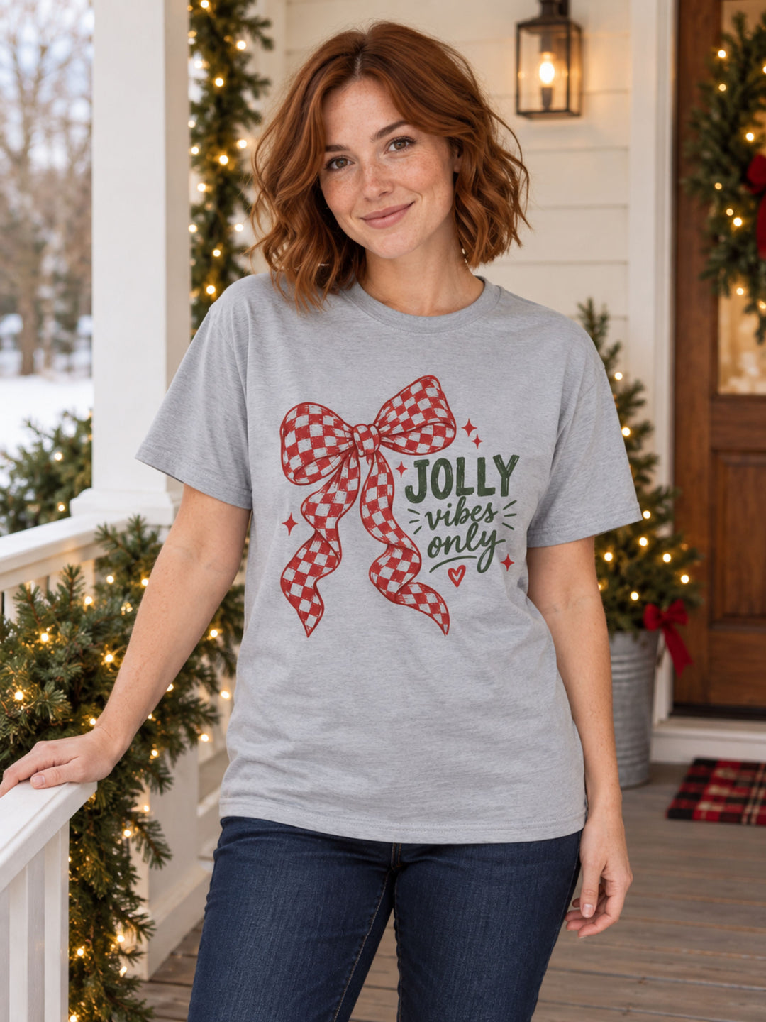 Jolly Vibes Only with Bow Graphic T-Shirt