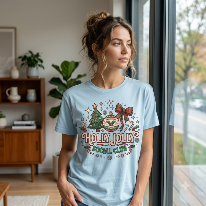 Holly Jolly Social Club Christmas Graphic T-Shirt