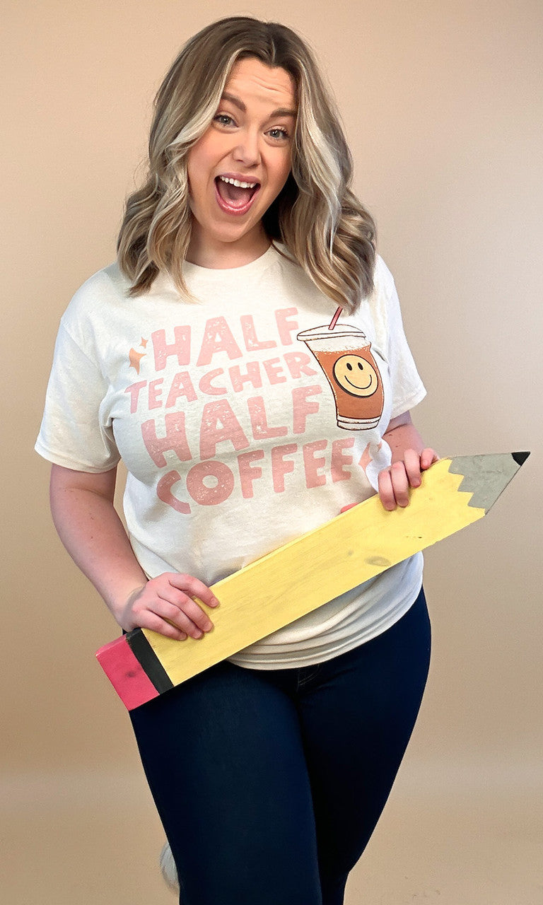 Half Teacher Half Coffee Graphic T-Shirt