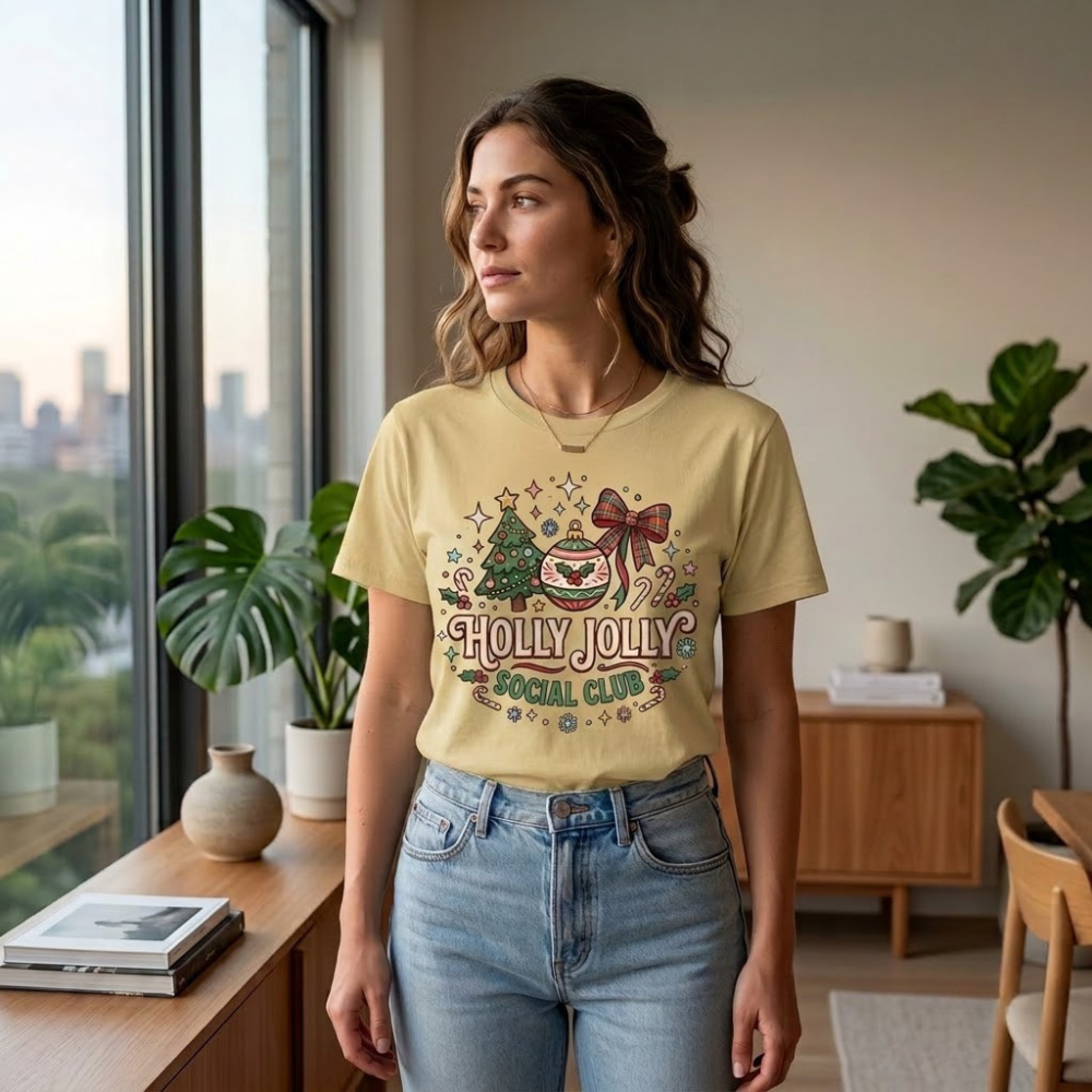Holly Jolly Social Club Christmas Graphic T-Shirt