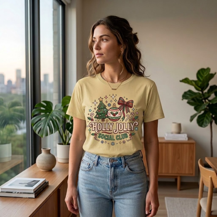 Holly Jolly Social Club Christmas Graphic T-Shirt