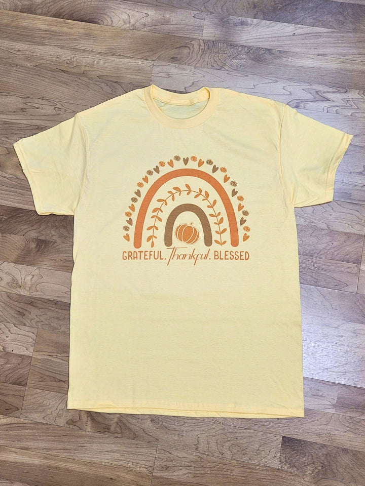 BOHO Rainbow Grateful Thankful Blessed Graphic T-Shirt