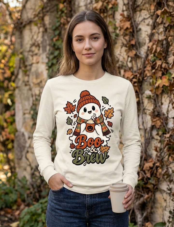 Boo-N Brew Boyfriend Long Sleeve Graphic T-Shirt
