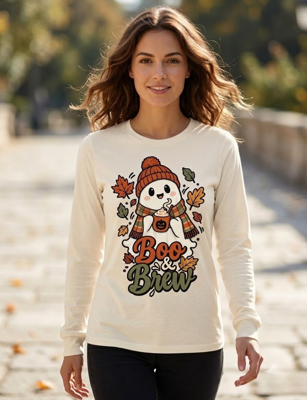Boo-N Brew Boyfriend Long Sleeve Graphic T-Shirt