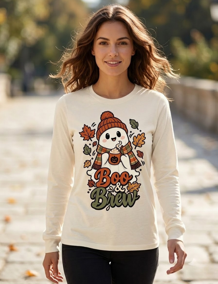 Boo-N Brew Boyfriend Long Sleeve Graphic T-Shirt