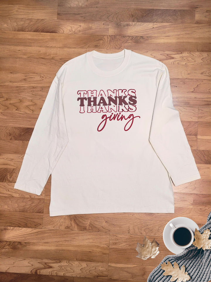 Magic Puff Thankgiving Shadow Boyfriend Long Sleeve Graphic T-Shirt
