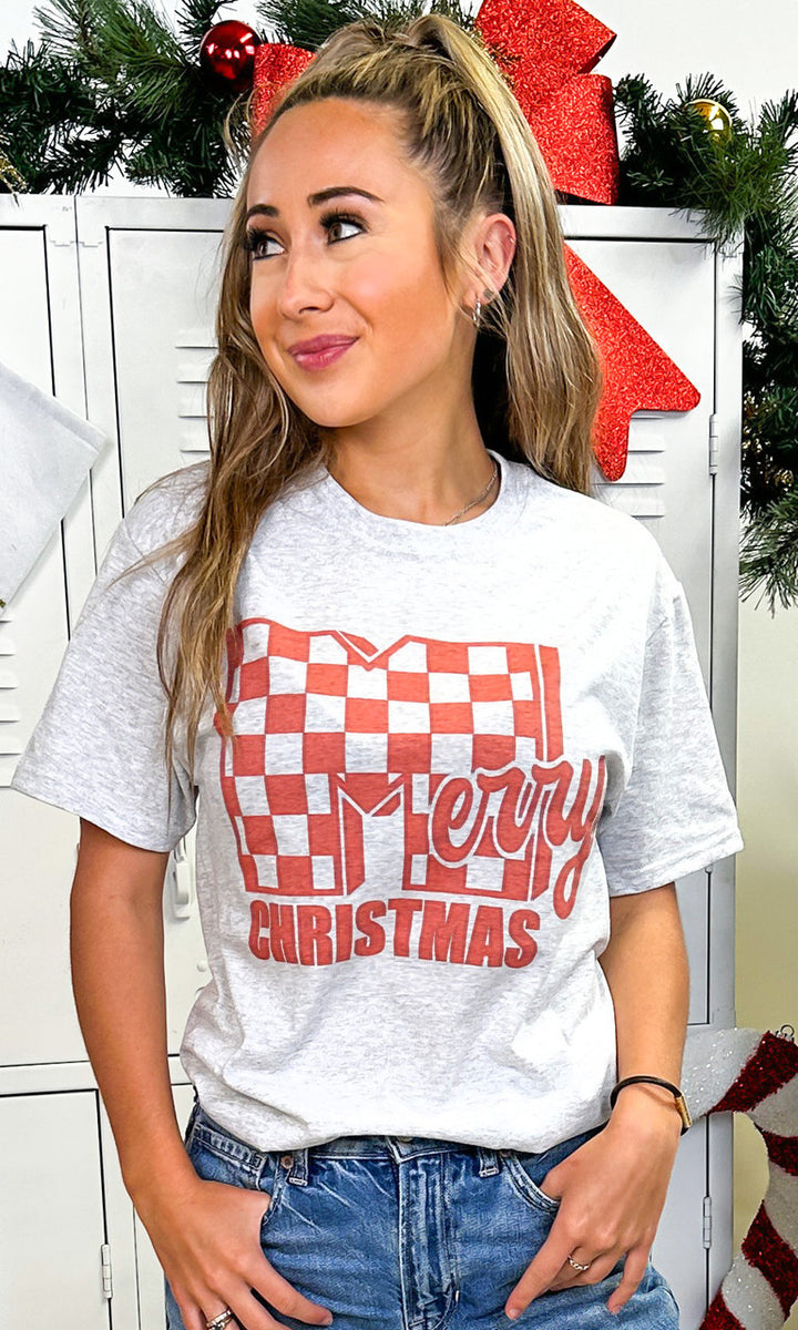 Old School Merry Christmas Graphic T-Shirt Red Print