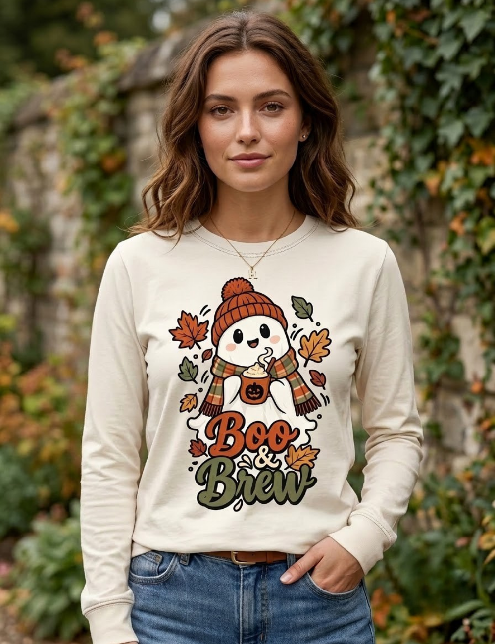 Boo-N Brew Boyfriend Long Sleeve Graphic T-Shirt