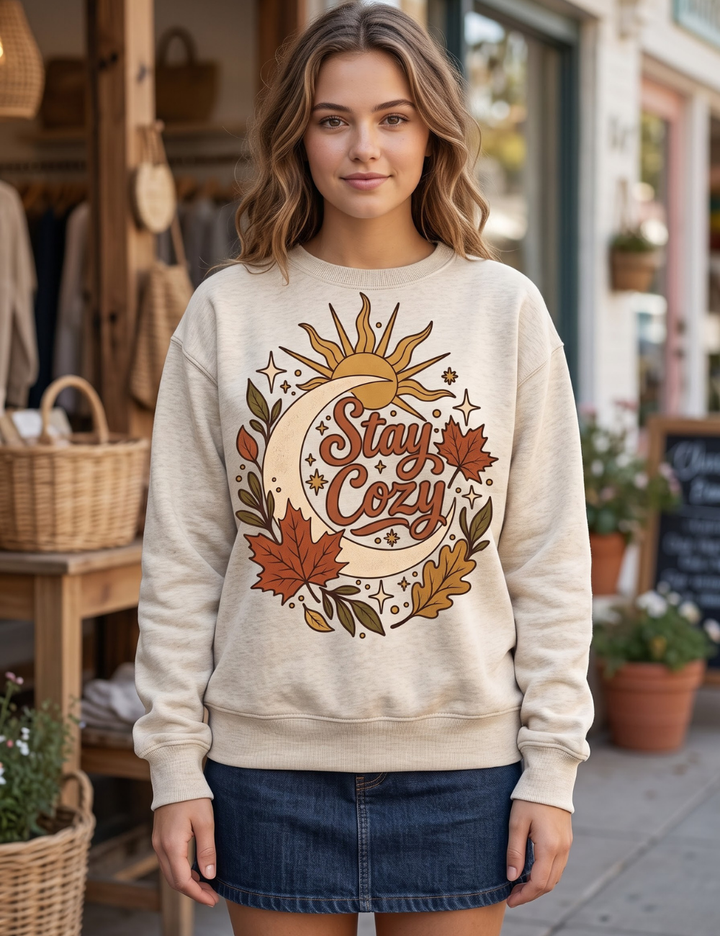Stay Cozy Harvest Moon Graphic Sweatshirt