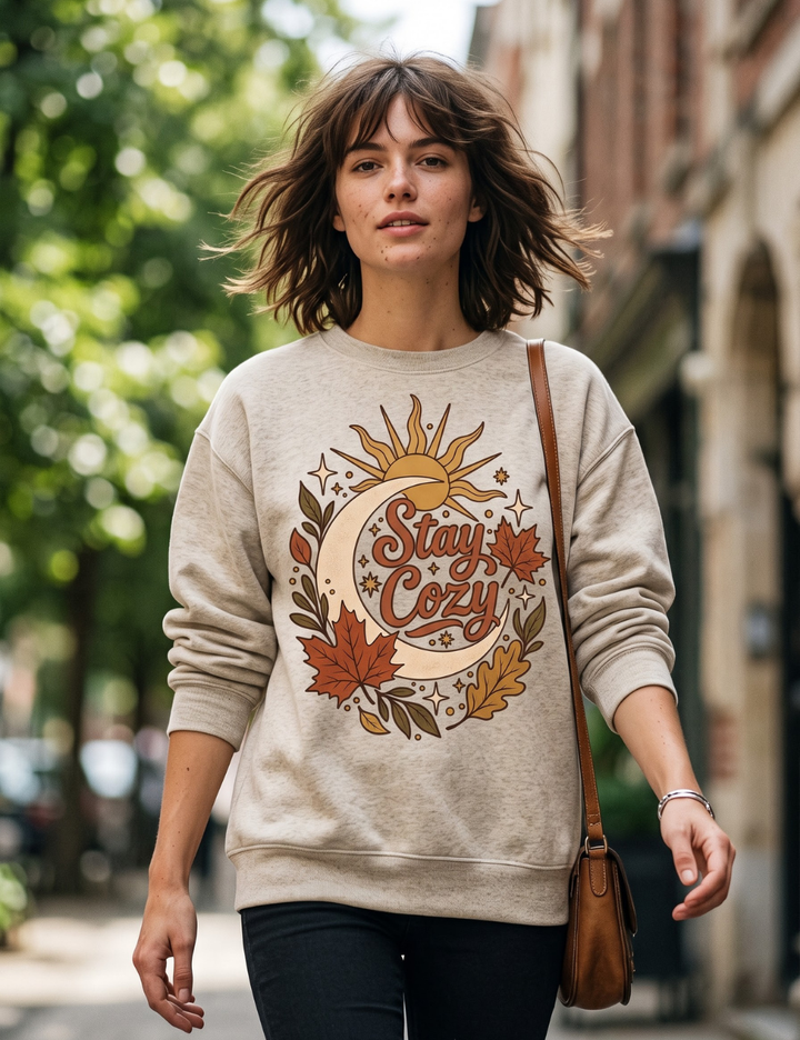 Stay Cozy Harvest Moon Graphic Sweatshirt