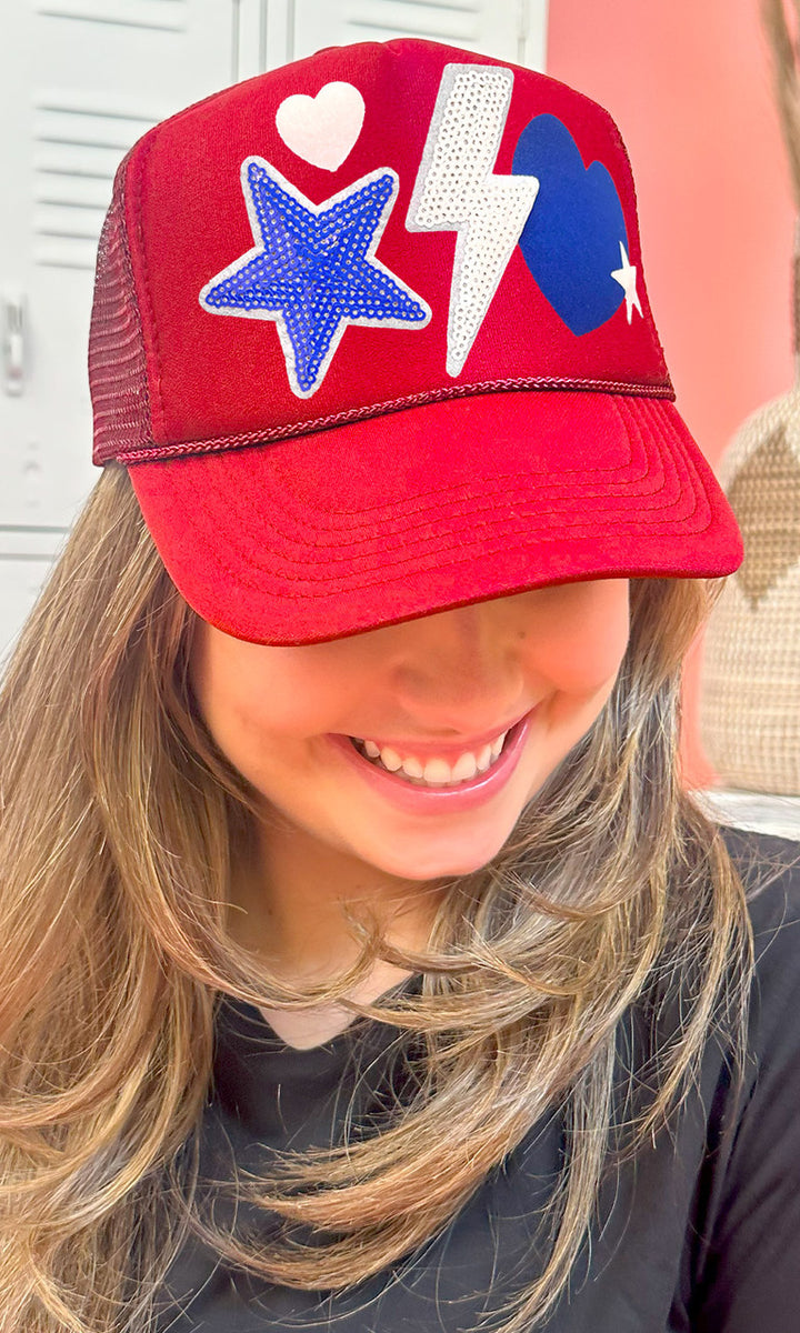 Red, White and Blue Sparkle Things Trucker Hat