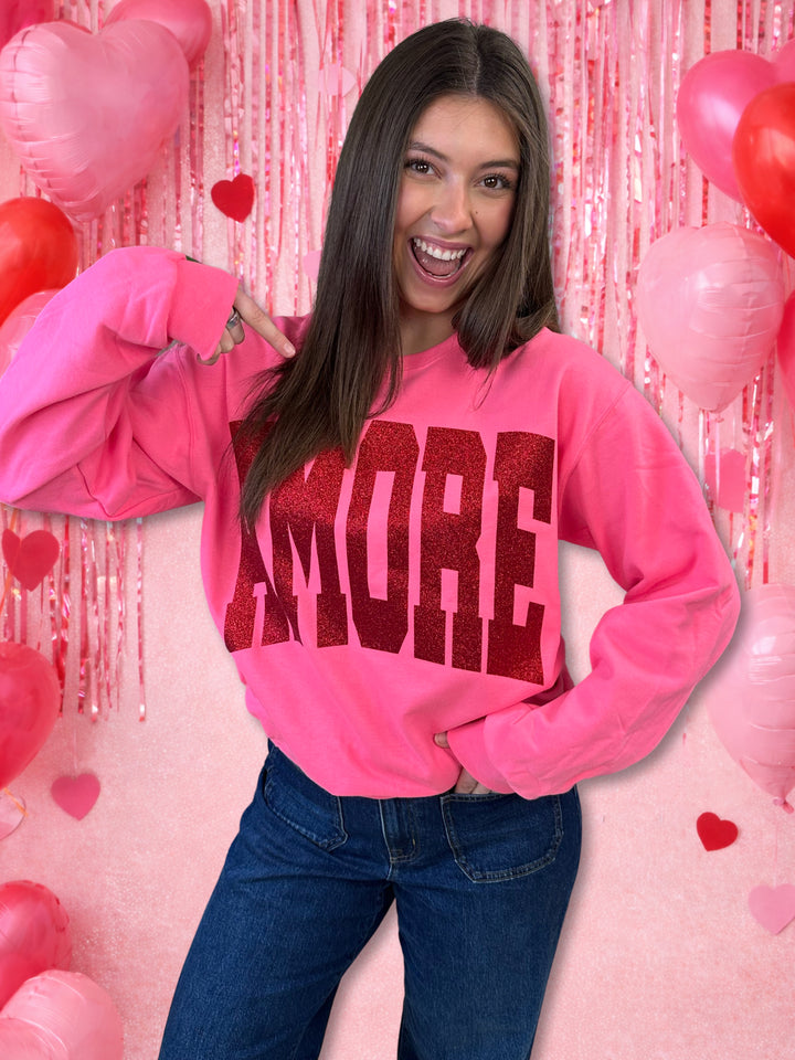 Amore Glitter Graphic Sweatshirt
