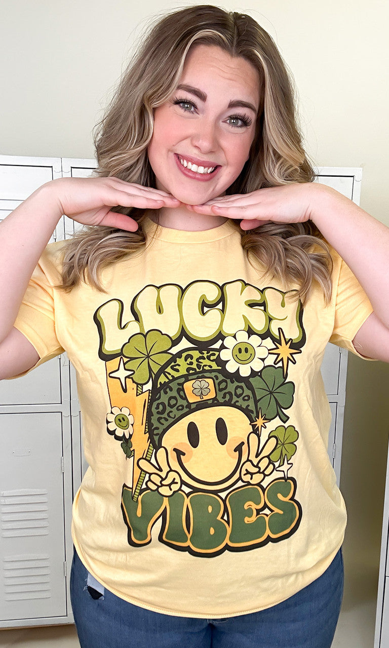 Smiley Lucky Vibes Adult Graphic T-Shirt
