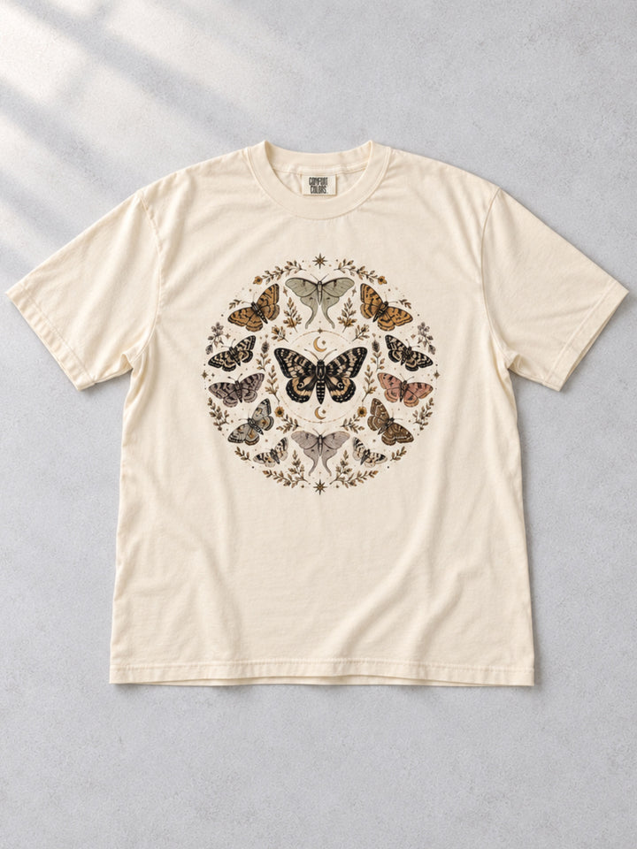 Fall Moth n Moon Circle Graphic Comfort Color T-Shirt