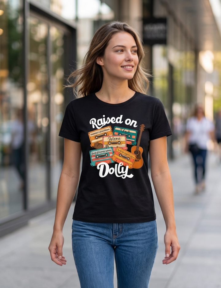 Raised on Dolly Retro Cassette Graphic T-Shirt