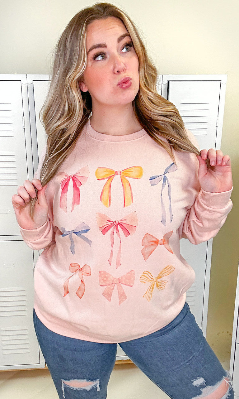 Pastel Bow Graphic Sweatshirt