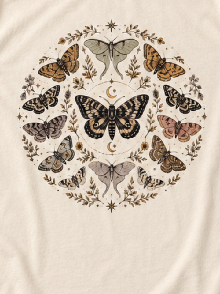 Fall Moth n Moon Circle Graphic Comfort Color T-Shirt