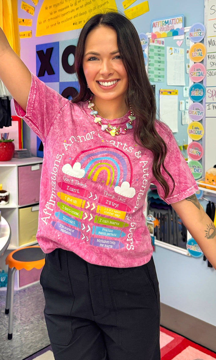 Affirmation Anchor Chart Teacher Mineral Washed Graphic Shirt