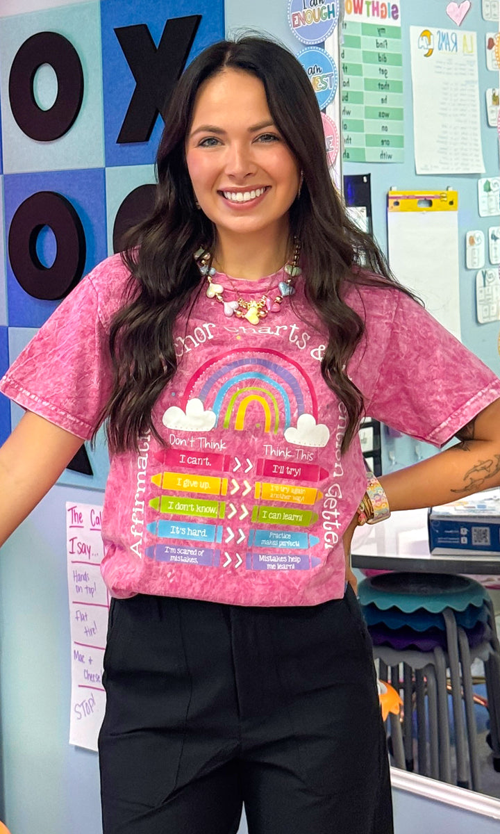 Affirmation Anchor Chart Teacher Mineral Washed Graphic Shirt