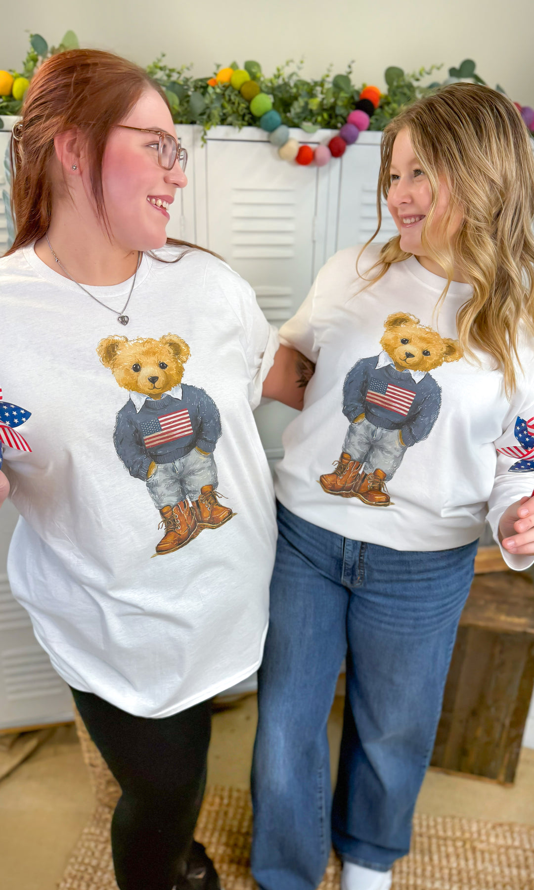 All American Teddy Bear Graphic BF Long Sleeve Graphic T-Shirt