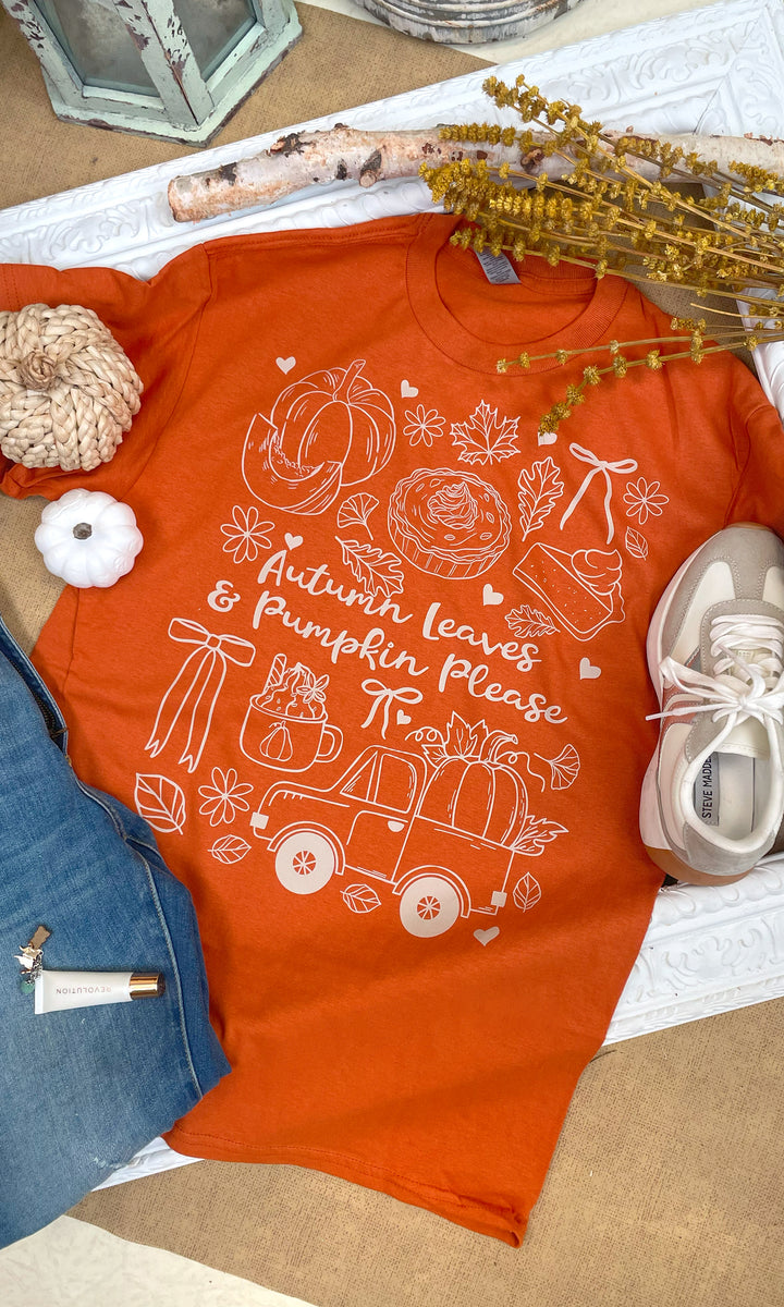 Autumn Leaves &amp; Pumpkins Please Fall Graphic T-Shirt