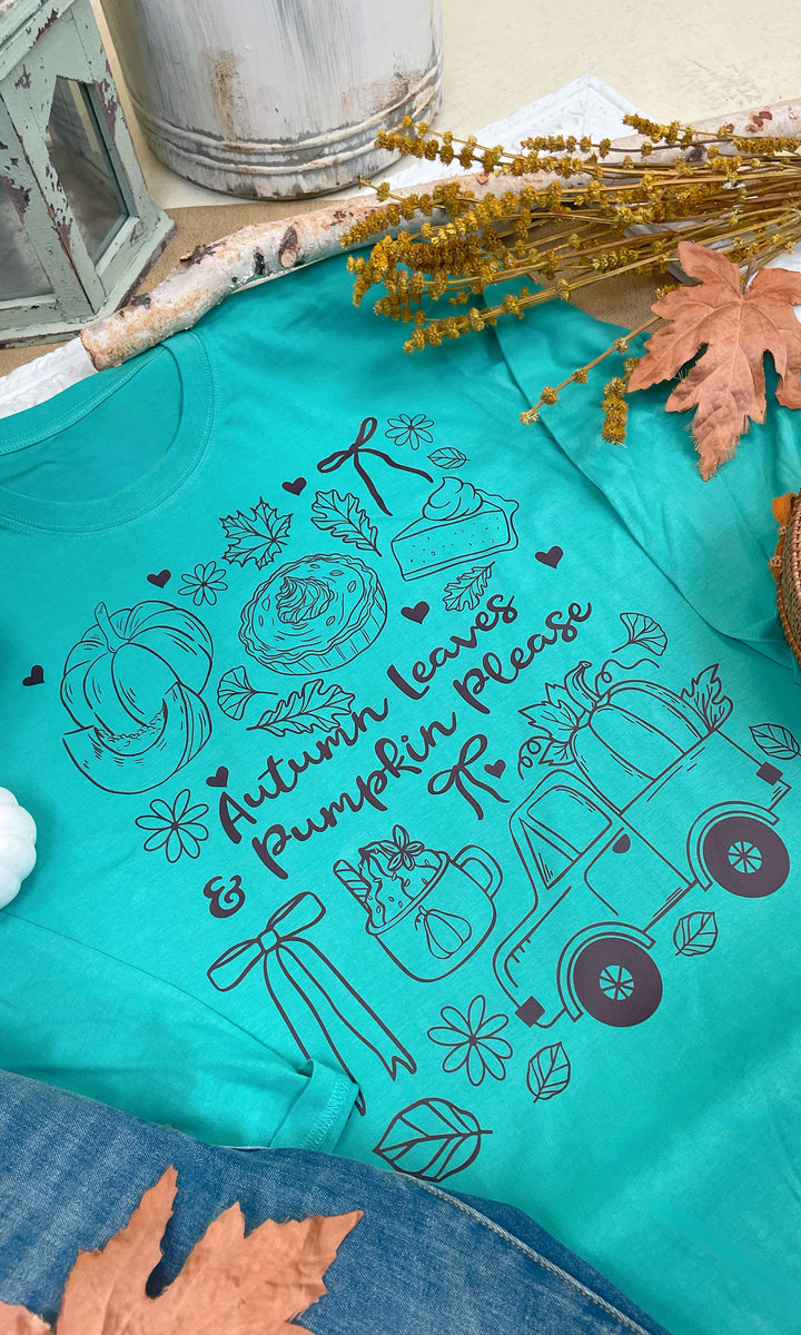 Autumn Leaves &amp; Pumpkins Please Fall Graphic Long Sleeve T-Shirt