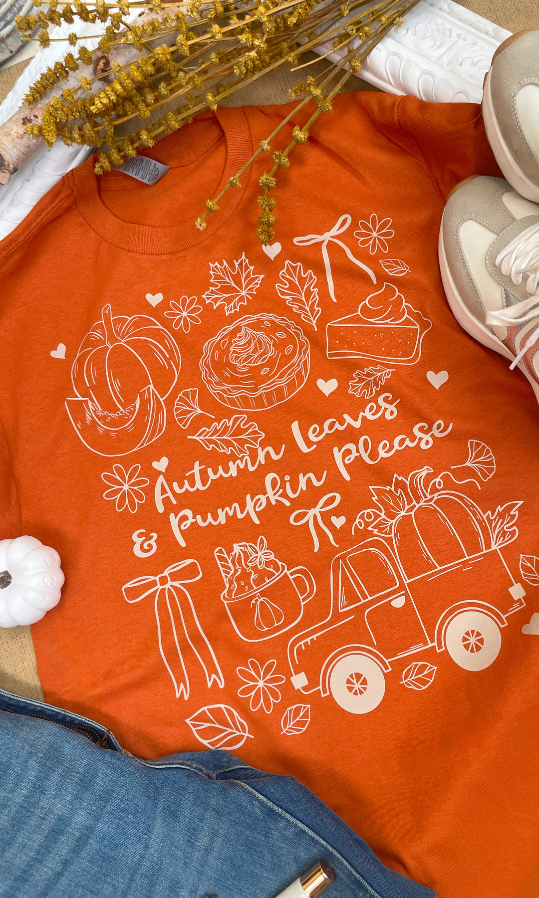 Autumn Leaves &amp; Pumpkins Please Fall Graphic T-Shirt