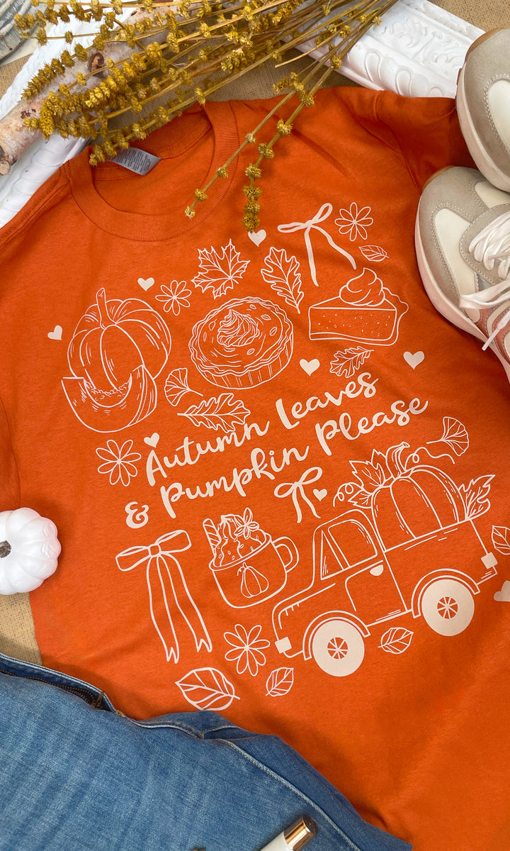 Autumn Leaves &amp; Pumpkins Please Fall Graphic T-Shirt